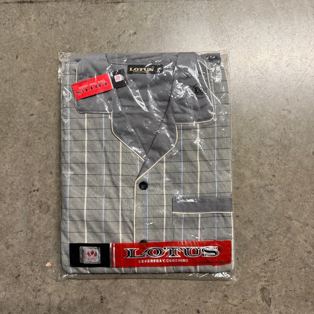 Lotus Collection Mens Pajama Set Grey Windowpane‎ Plaid Sleepwear XXL NWT
